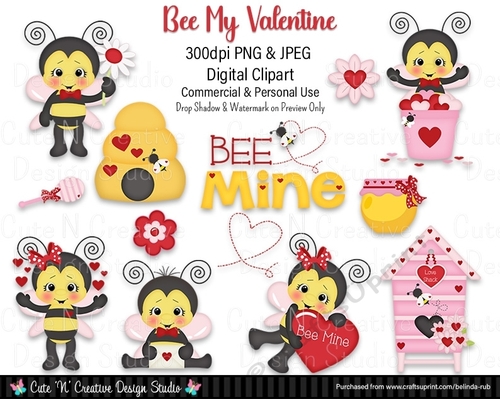 Bee My Valentine Digital Clip Art Set