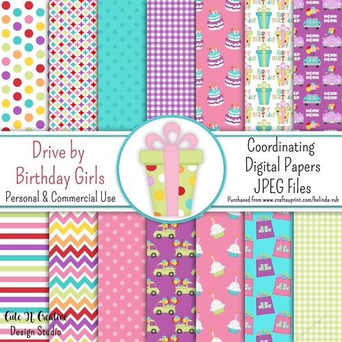 Drive by Birthday Girls Coordinating Digital Paper Pack