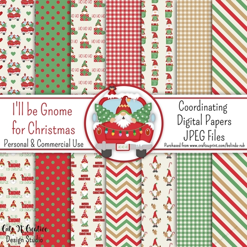 Ill be Gnome for Christmas Coordinating Digital Paper Pack
