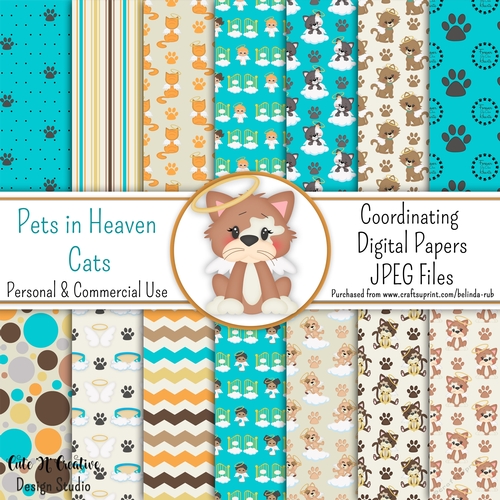 Pets in Heaven - Cats Coordinating Digital Paper Pack