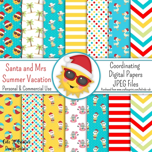 Santa & Mrs Claus Summer Vacation Coordinating Digital Paper Pack