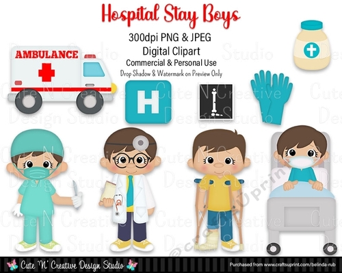 Hospital Stay Boys Digital Clip Art Set