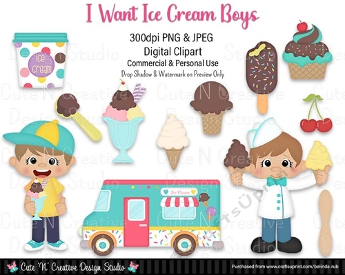 I Want Ice Cream Boys Digital Clip Art Set