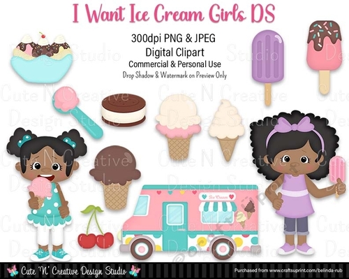 I Want Ice Cream Girls DS Digital Clip Art Set