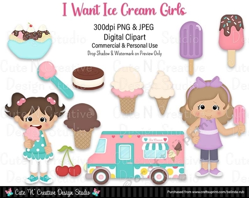 I Want Ice Cream Girls Digital Clip Art Set