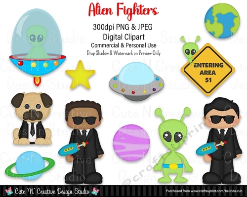 Alien Fighters Digital Clip Art Set