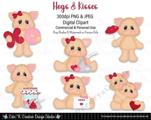 Hogs and Kisses Digital Clip Art Set