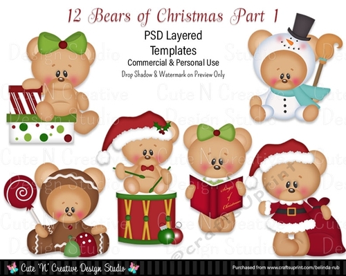 12 Bears of Christmas Part 1 PSD Layered Templates