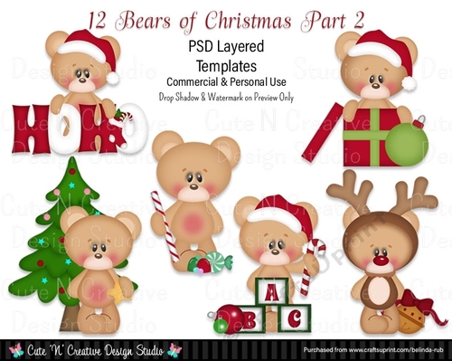 12 Bears of Christmas Part 2 PSD Layered Templates