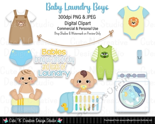 Baby Laundry Boys Digital Clip Art Set