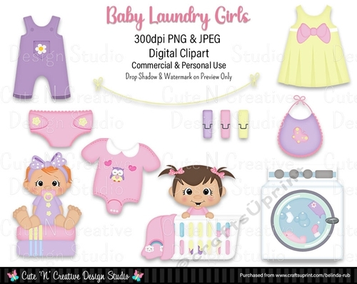 Baby Laundry Girls Digital Clip Art Set