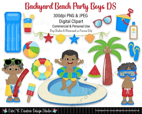 Backyard Beach Party Boys DS Digital Clip Art Set