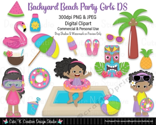 Backyard Beach Party Girls DS Digital Clip Art Set