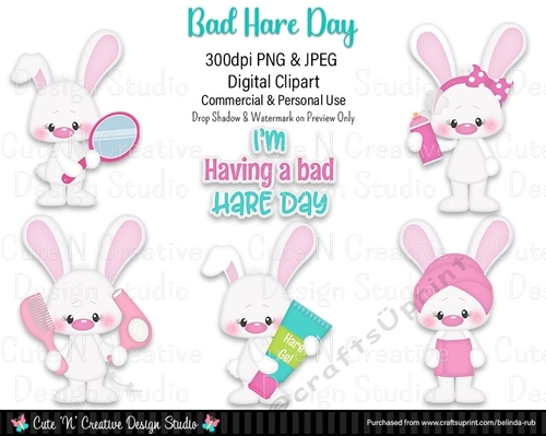Bad Hare Day Digital Clip Art Set