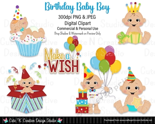 Birthday Baby Boy Digital Clip Art Set