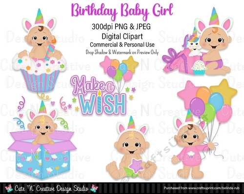 Birthday Baby Girl Digital Clip Art Set