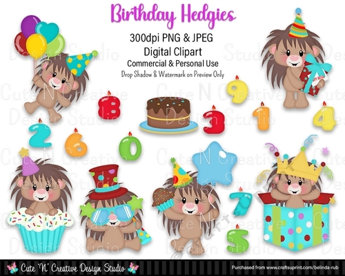 Birthday Hedgies Digital Clip Art Set