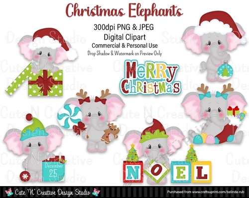 Christmas Elephants Digital Clip Art Set