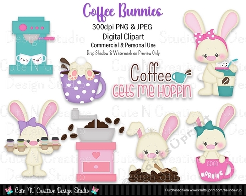 Coffee Bunnies Digital Clip Art Set
