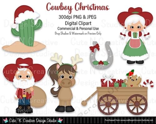Cowboy Christmas Digital Clip Art Set