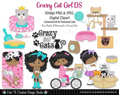 Crazy Cat Girl DS Digital Clip Art Set