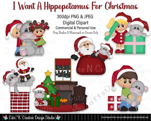 I want a Hippopotamus for Christmas Digital Clip Art Set