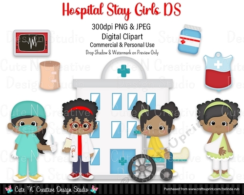 Hospital Stay Girls DS Digital Clip Art Set