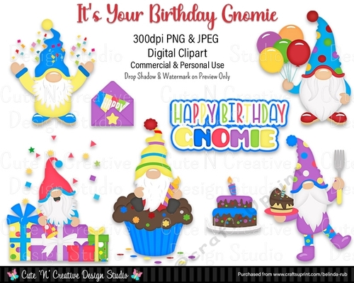 Its your Birthday Gnomie Digital Clip Art Set