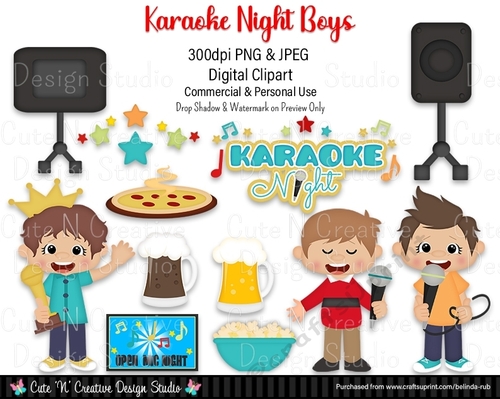 Karaoke Night Boys Digital Clip Art Set
