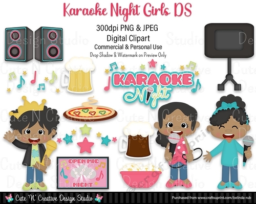 Karaoke Night Girls DS Digital Clip Art Set