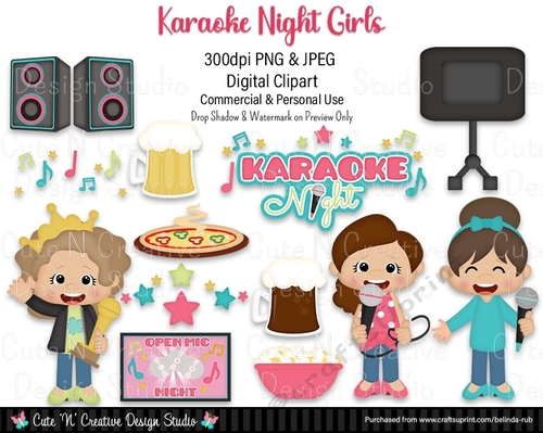 Karaoke Night Girls Digital Clip Art Set