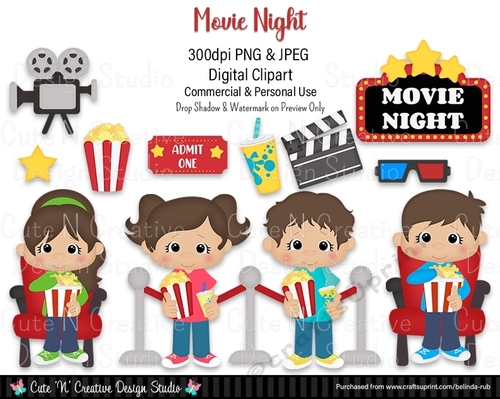 Movie Night Digital Clip Art Set