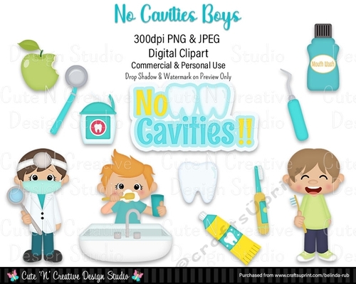 No Cavities Boys Digital Clip Art Set
