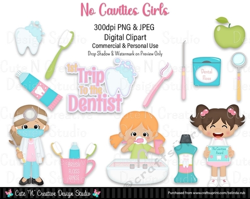 No Cavities Girls Digital Clip Art Set