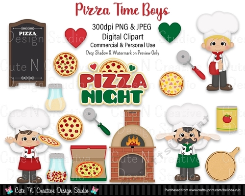 Pizza Time Boys Digital Clip Art Set