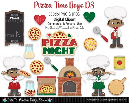 Pizza Time Boys DS Digital Clip Art Set