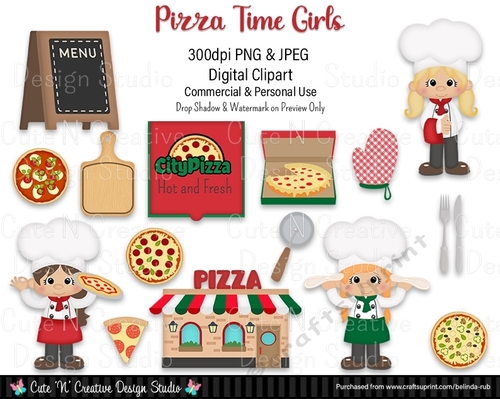 Pizza Time Girls Digital Clip Art Set