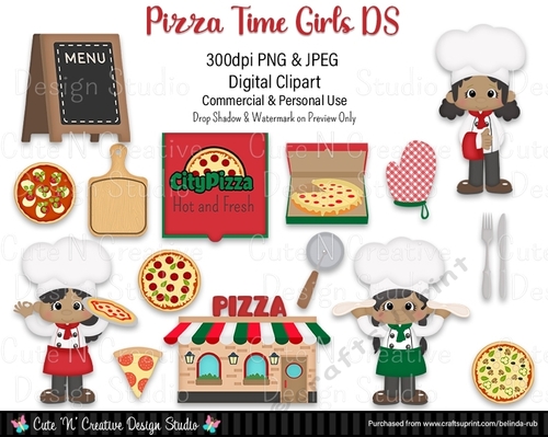 Pizza Time Girls DS Digital Clip Art Set