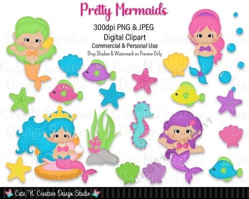 Pretty Mermaids Digital Clip Art Set