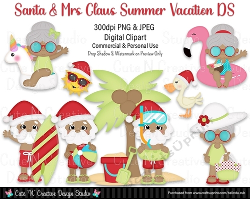 Santa & Mrs Claus Summer Vacation DS Digital Clip Art Set