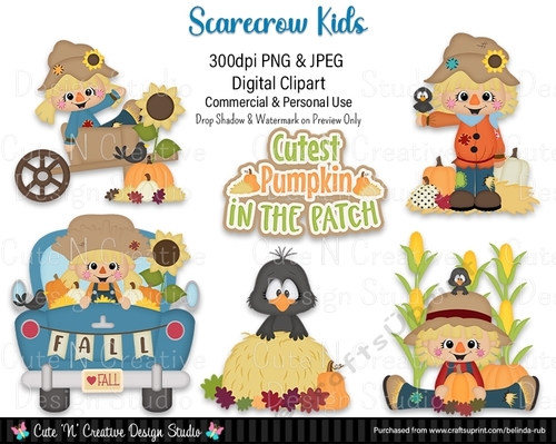 Scarecrow Kids Digital Clip Art Set
