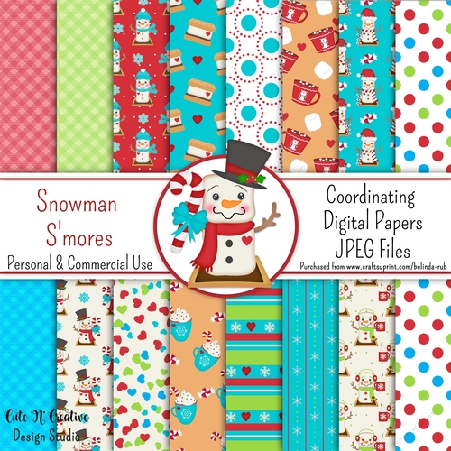 Snowman Smores Coordinating Digital Paper Pack