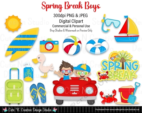 Spring Break Boys Digital Clip Art Set