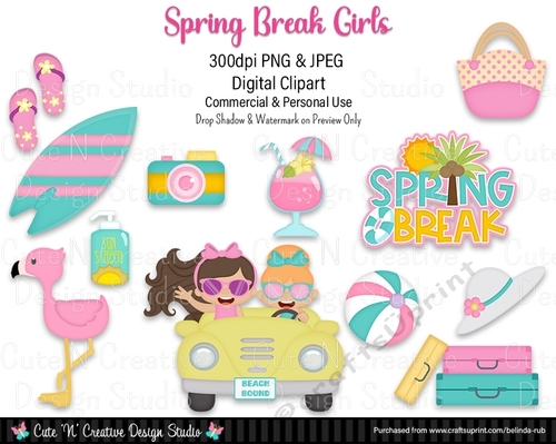 Spring Break Girls Digital Clip Art Set