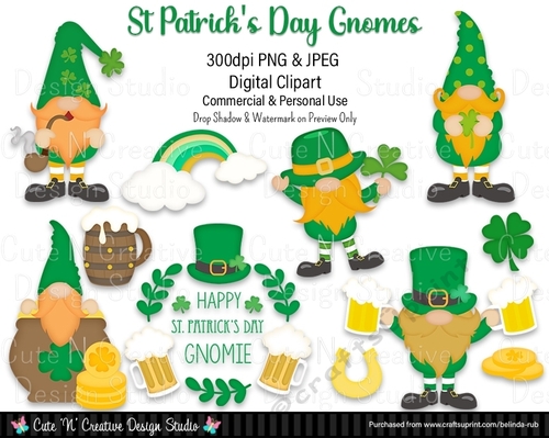 ST Patricks Day Gnomes Digital Clip Art Set