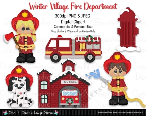 Winter Village Fire Department Digital Clip Art Set