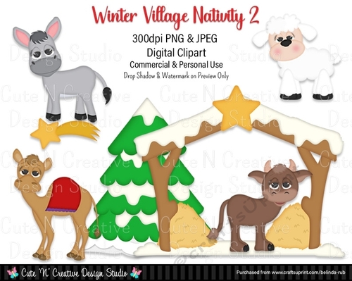 Winter Village Nativity 2 Digital Clip Art Set