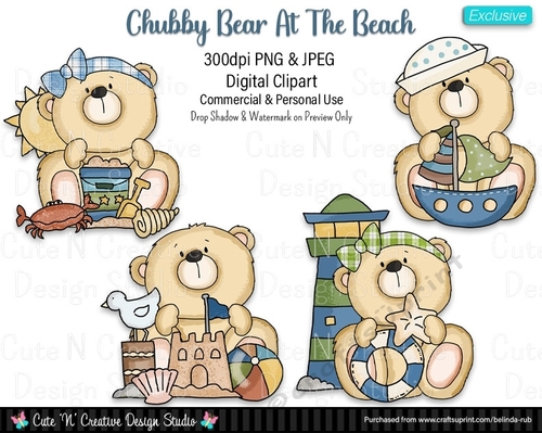 Chubby Bear At The Beach Exclusive Digital Clip Art Set