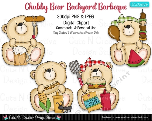 Chubby Bear Backyard Barbeque Exclusive Digital Clip Art Set