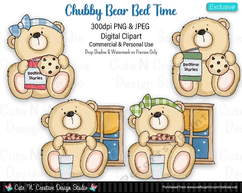 Chubby Bear Bedtime Exclusive Digital Clip Art Set